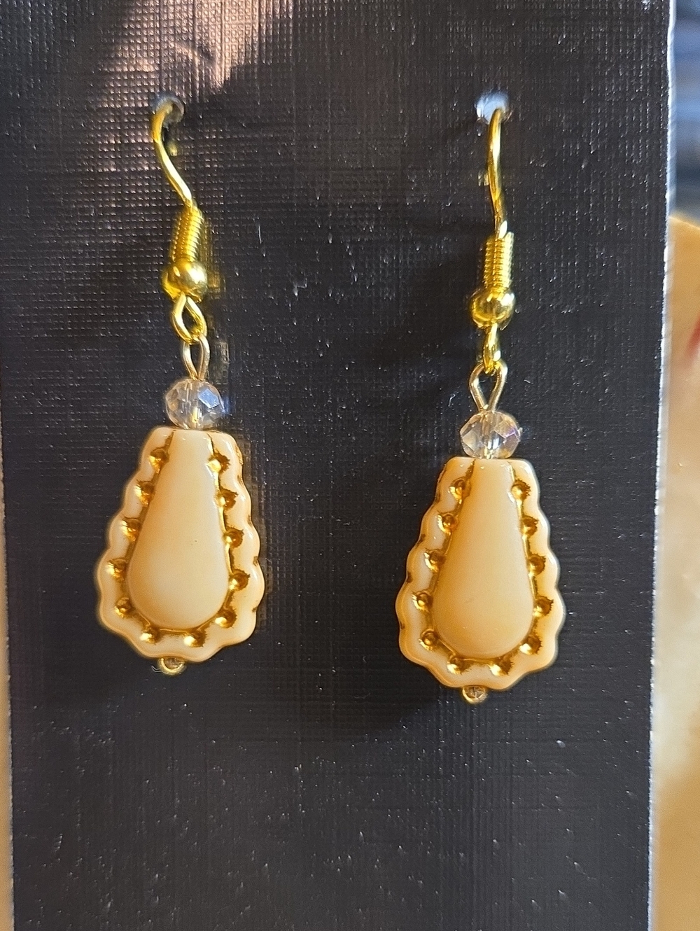Gold-Tone Cream Teardrop Dangle Earrings